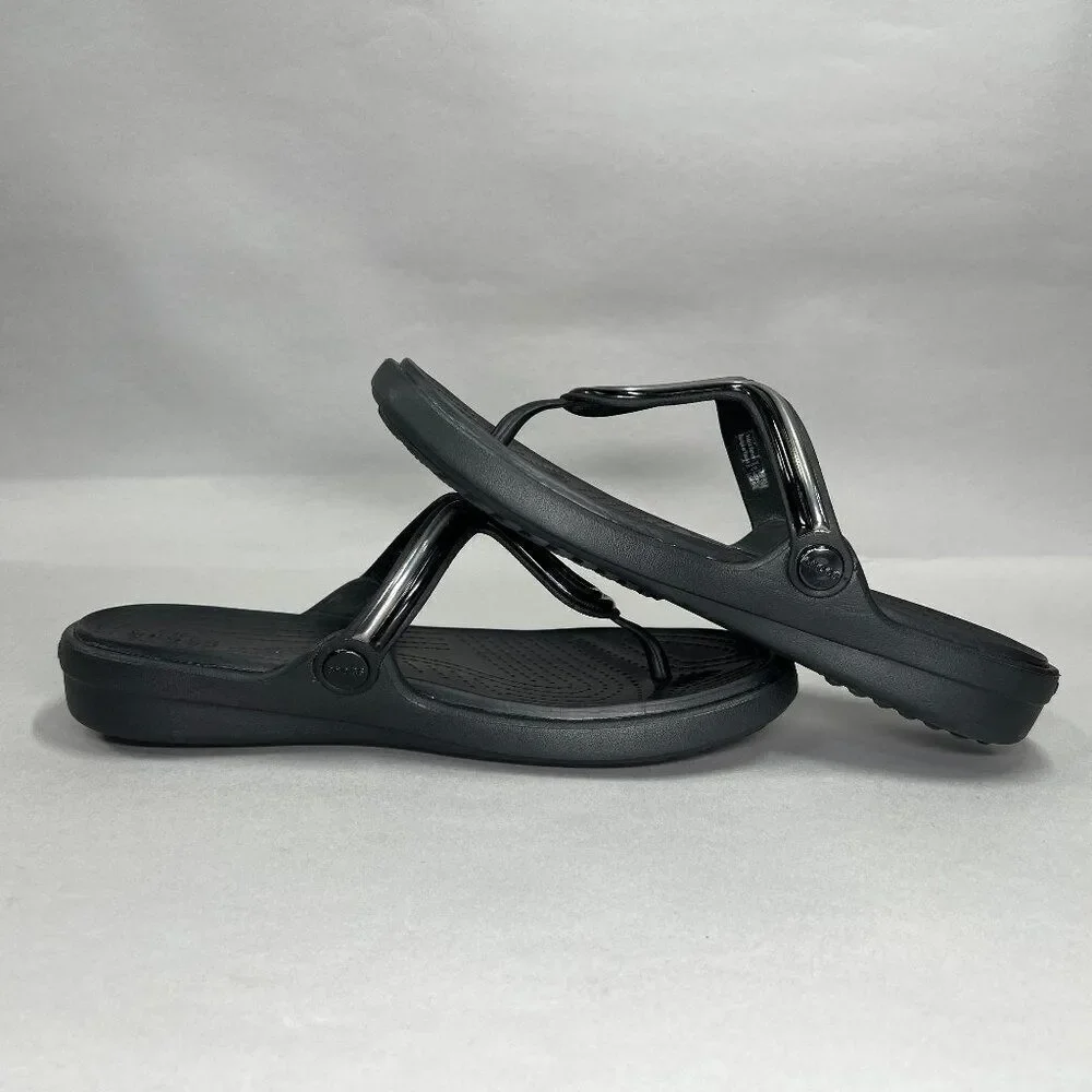 Crocs Sanrah Sandals Women's 10 Black Thong Flip‎ Flop Athletic Beach Slip On
